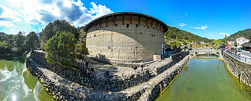 Panorama of Yuchang Fujian Tulou, rural dwelling of the Hakka, Fujian, China, Asia