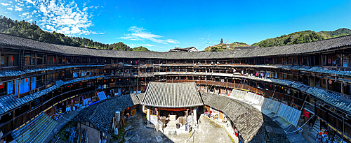 Panorama of Yuchang Fujian Tulou, rural dwelling of the Hakka, Fujian, China, Asia