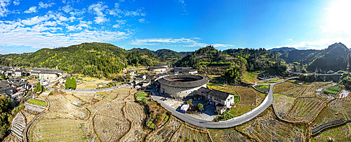 Panorama of the Hekeng Fujian Tulou, UNESCO World Heritage Site, rural dwelling of the Hakka, Fujian, China, Asia