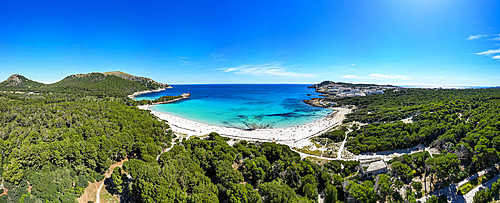 Aerial of Agulla beach, Mallorca, Balearic islands, Spain, Mediterranean, Europe