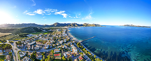 Aerial of Port de Pollenca, Mallorca, Balearic islands, Spain, Mediterranean, Europe