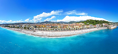 Aerial of the beachfront and the historic city, Nice, UNESCO World Heritage Site, Alpes Maritimes, French Riviera, France, Europe