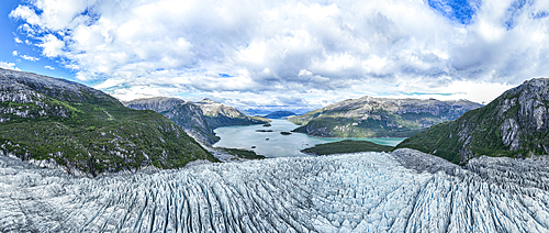 Aerial of Pia glacier, Tierra del Fuego, Chile, South America