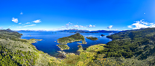 Aerial of Wulaia Bay, Tierra del Fuego, Chile, South America