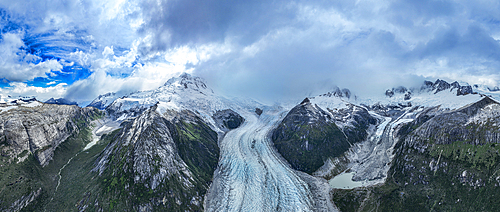 Aerial of Potter glacier, Tierra del Fuego, Chile, South America