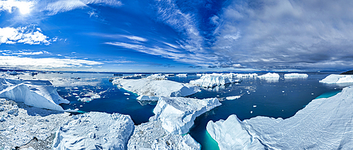 Aerial of the Ilulissat Icefjord, UNESCO World Heritage Site, Western Greenland, Denmark, Polar Regions