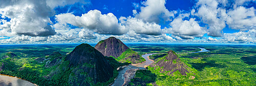 Aerial of the huge granite hills, Cerros de Mavecure, Eastern Colombia, South America