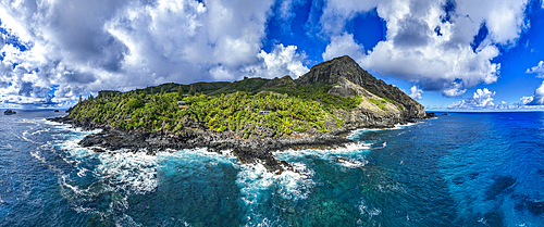 Panoramic aerial of Pitcairn island, British Overseas Territory, South Pacific, Pacific