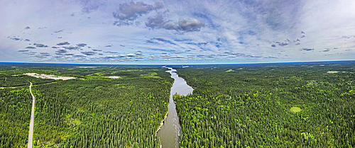 Aerial of the Pisew River, Pisew Falls Provincial Park, Thompson, Manitoba, Canada, North America