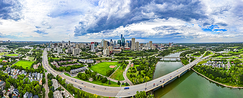 Aerial of the skyline of Edmonton, Alberta, Canada, North America