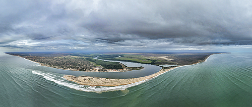 Aerial of the River mouth of the River Cuanza, Angola, Africa