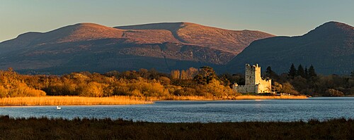 Ross Castle in the evening sunlight, Killarney, County Kerry, Munster, Republic of Ireland, Europe