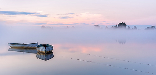 Two boats at Loch Rusky, Highlands, Scotland, United Kingdom, Europe