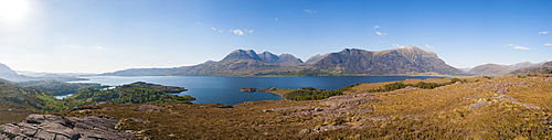 Loch Torridon and Ben Alligin from the Shieldaig to Applecross Road near Ardheslaig in Wester Ross, North West Highlands of Scotland, United Kingdom, Europe