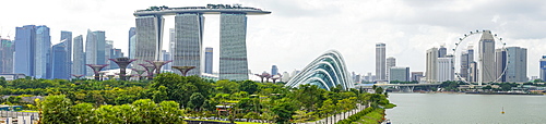 Panoramic view overlooking the Gardens by the Bay, Marina Bay Sands and city skyline, Singapore, Southeast Asia, Asia