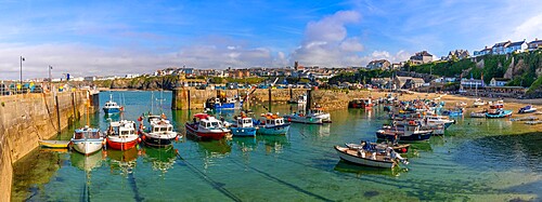 Small fishing boats, Newquay Harbour, Newquay, Cornwall, England, United Kingdom, Europe