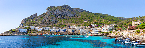 Panoramic view of Levanzo Island, Cala Dogana, Aegadian Islands, province of Trapani, Sicily, Italy, Mediterranean, Europe