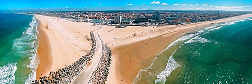 Aerial drone panoramic view of Espinho, near Porto, Norte, Portugal, Europe