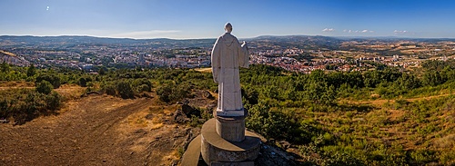 Aerial elevated panoramic view of St. Bartholomew (Miradouro de Sao Bartolomeu), overlooking Braganca, north of Portugal