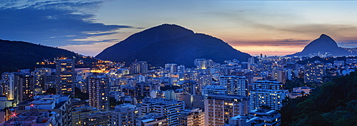 Botafogo and Humaita Neighbourhoods at twilight, elevated view, Rio de Janeiro, Brazil, South America