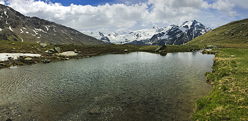 Glacier Forni and alpine lake, Valfurva, Lombardy, Italy, Europe