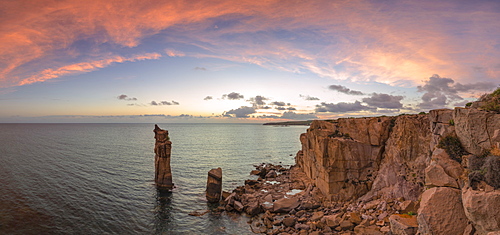 Panoramic view of the sunset at Colonne di Carloforte, San Pietro Island, Sud Sardegna province, Sardinia, Italy, Mediterranean, Europe