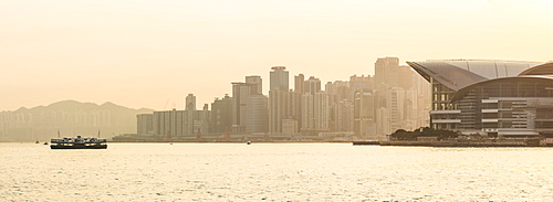 Star Ferry in front of Hong Kong Island at sunset, Hong Kong, China, Asia