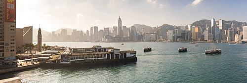 Star Ferry with Hong Kong Island behind, seen from Kowloon, Hong Kong, China, Asia