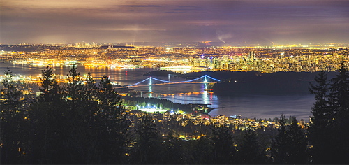 Vancouver city skyline panoramic view at night, Vancouver, British Columbia, Canada, North America