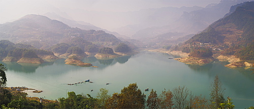 Panorama of Shiqiao Lake of the Wulong Karst geological park, UNESCO World Heritage Site, Wulong county, Chongqing, China, Asia