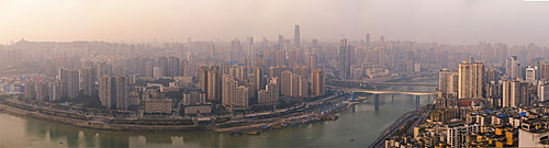 Chongqing city skyline panorama, with Jialing River, Jiangbei CBD in the view, Chongqing, China, Asia