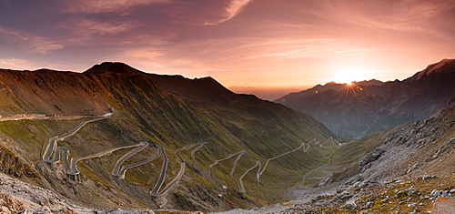 Sunrise over the Stelvio Pass (Passo dello Stelvio), Eastern Alps, Italy, Europe