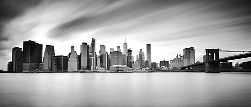 Lower Manhattan skyline and Brooklyn Bridge, New York City, New York, United States of America, North America