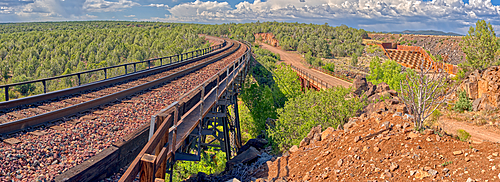 Super Panorama of a spillway and railroad bridge over Hell's Canyon near Drake, Arizona, United States of America, North America