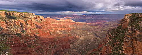Storm rolling over Grand Canyon viewed from the Walhalla Overlook on North Rim Arizona. Cape Final is on the left.