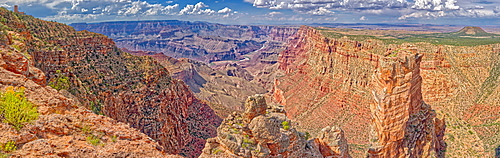 Grand Canyon with the historic Watch Tower on the far left, managed by the National Park Service, Grand Canyon National Park, UNESCO World Heritage Site, Arizona, United States of America, North America