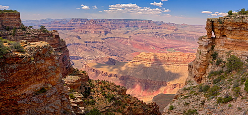 Grand Canyon view with a rock window beneath a cliff on the right, located west of Pinal Point on the south rim, Grand Canyon National Park, UNESCO World Heritage Site, Arizona, United States of America, North America