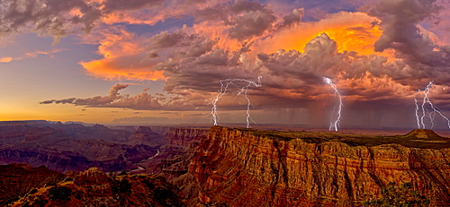 An evening thunderstorm approaching the Grand Canyon in Arizona, viewed from the Desert View Vista, Grand Canyon National Park, UNESCO World Heritage Site, Arizona, United States of America, North America