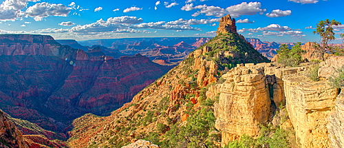 HDR composite of Sinking Ship rock on the South Rim of the Grand Canyon, view from a cliff just below the canyon rim, Grand Canyon National Park, UNESCO World Heritage Site, Arizona, United States of America, North America