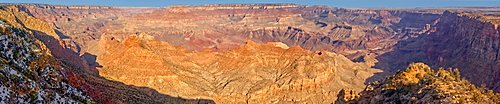 Composed from eight photos, a panorama view of the Grand Canyon South Rim from the historic Watch Tower, UNESCO World Heritage Site, Arizona, United States of America, North America