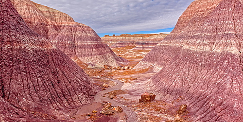 View from a side canyon along the Blue Mesa Trail in Petrified Forest National Park, Arizona, United States of America, North America