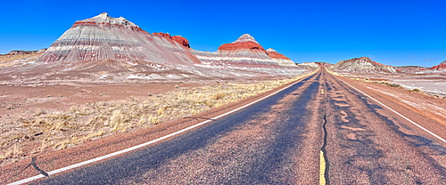 Formation in the Petrified Forest National Park called a Teepee viewed from the main road that runs through the park, Arizona, United States of America, North America