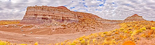 The eastern edge of the Clam Bed Mesa along the Red Basin Trail in Petrified Forest National Park, Arizona, United States of America, North America