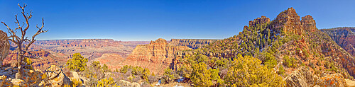 Panorama view of Grand Canyon from the bow of the Sinking Ship rock formation, Grand Canyon National Park, UNESCO World Heritage Site, Arizona, United States of America, North America