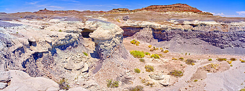 A dry waterfall made of purple bentonite in the Flat Tops of Petrified Forest National Park, Arizona, United States of America, North America