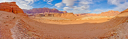 Panorama of Vermilion Cliffs from the Saddle of Cathedral Rock and Sunset Rock at Marble Canyon, Arizona, United States of America, North America