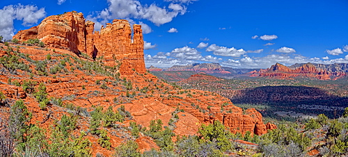 Panorama of Sedona viewed from the secret trail that runs along the eastern side of Cathedral Rock, Sedona, Arizona, United States of America, North America