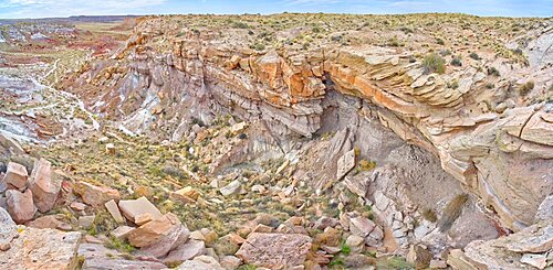 A dry waterfall ledge on the south end of Agate Plateau overlooking Jasper Forest in Petrified Forest National Park Arizona.