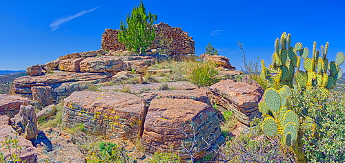 Ancient Indian ruins resembling an old fortress on top Sullivan Butte in Chino Valley, Arizona, United States of America, North America