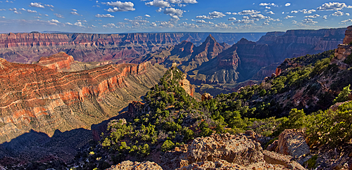 South Rim in the distance viewed from Cape Final on the North Rim with Freya's Castle just right of center, Grand Canyon National Park, UNESCO World Heritage Site, Arizona, United States of America, North America